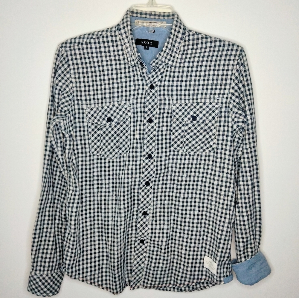 Akoo (Size S) Men's Multicolored Plaid 100% Cotton Button Down Front LS Shirt